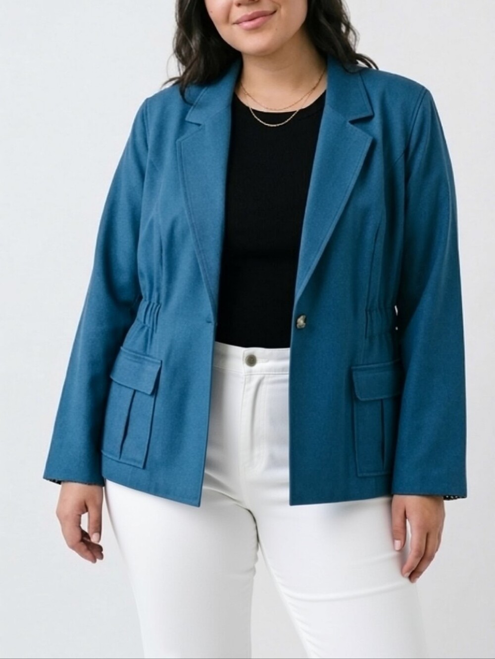 IMAN Blue Women's Tailored Long Sleeve  Blazer With Animal Print Lining Size 3X